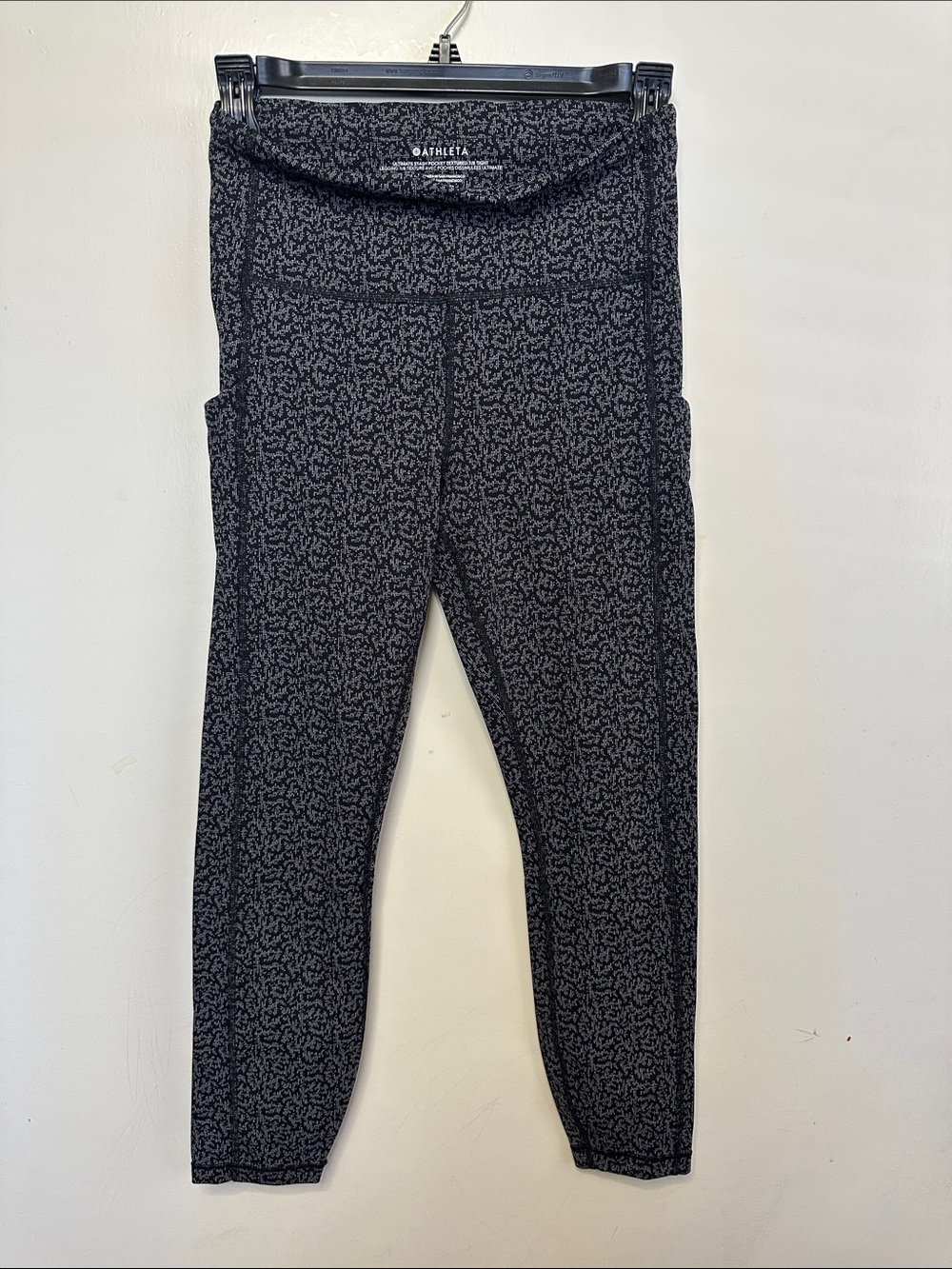 Athleta Black Charcoal Micro-Pattern High-Waist Leggings with Side Pockets
